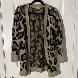 Open-Front Leopard Print Cardigan Sweater - Beige/Black/Brown